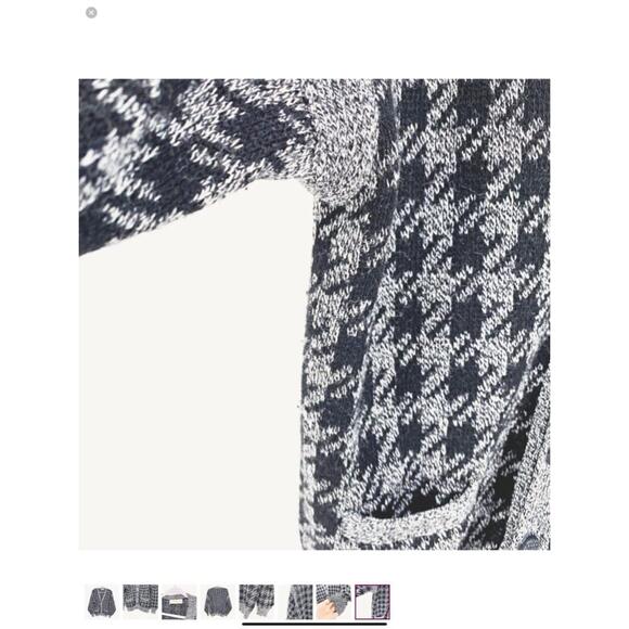 Men's Gabriel D'Authie Blue and White Houndstooth Cardigan Sweater Size 3 - Picture 8 of 9